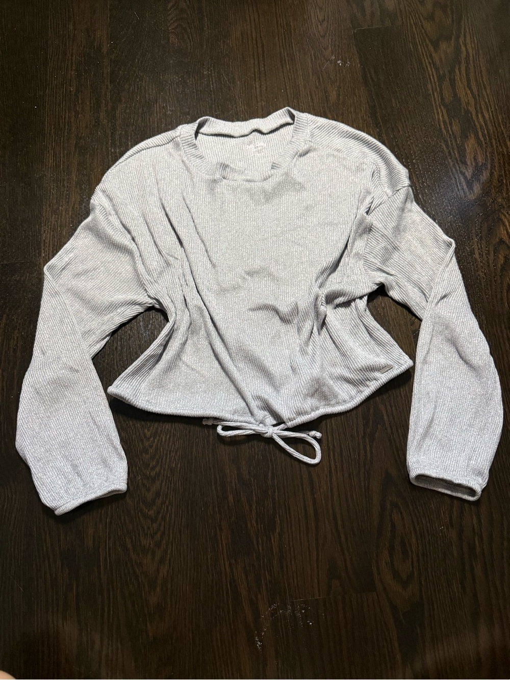 Hollister Light Gray Ribbed Drawstring Sweatshirt